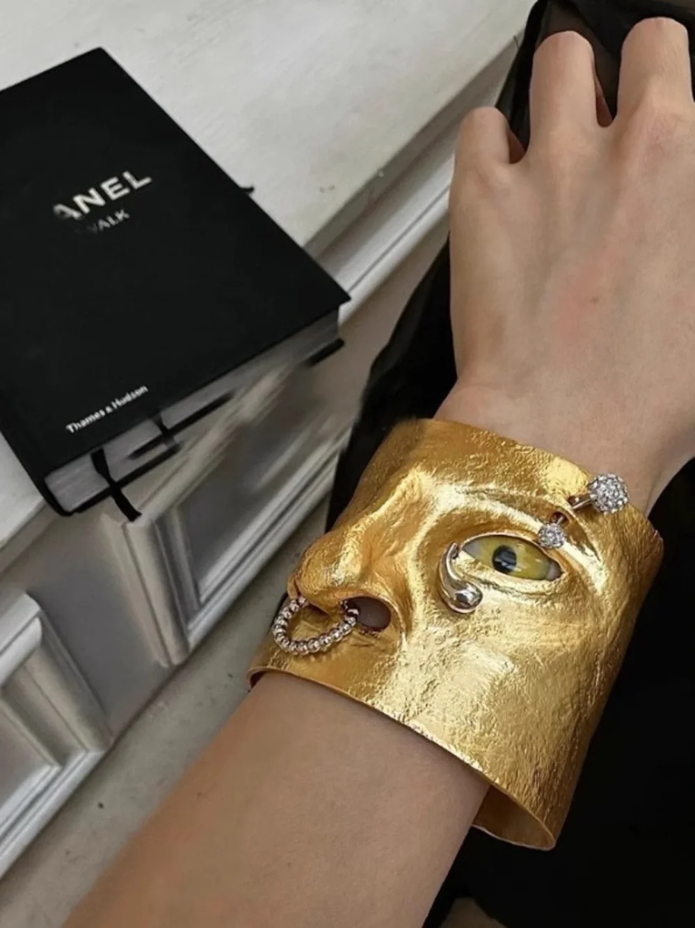 Schiaparelli inspired Gold-Tone Sculpted Eye Cuff Bracelet